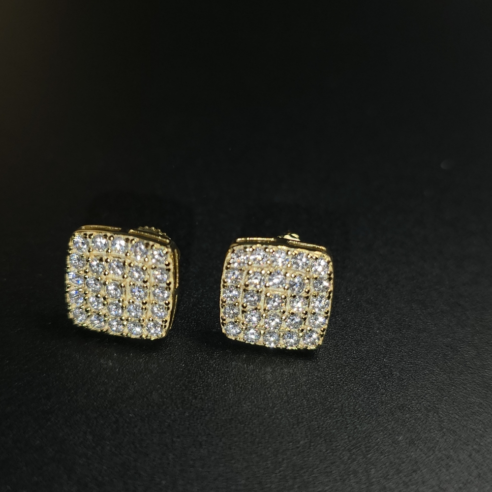 ✨ Moissanite Square Cluster Earrings – Gold Over S925 | Screw Backs ✨ - Picture 3 of 5